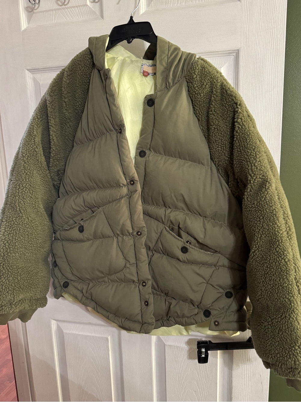 Anthropologie Pilcro women’s Sz Large Swing Puffer Jacket Green Coat WINTER SNOW